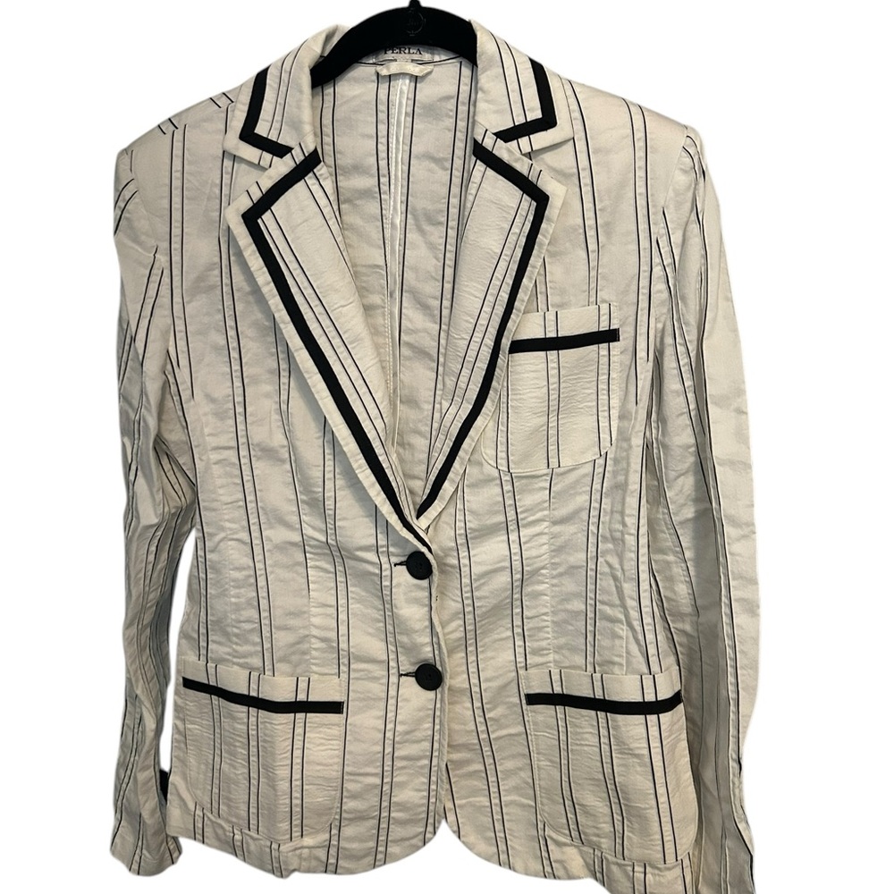 Perla white and black striped blazer size 48
